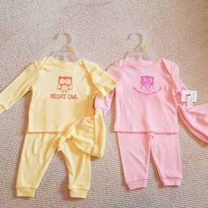 Lot of (2) 3 pc Infant Girls Pajama Sets 0-3 mo.